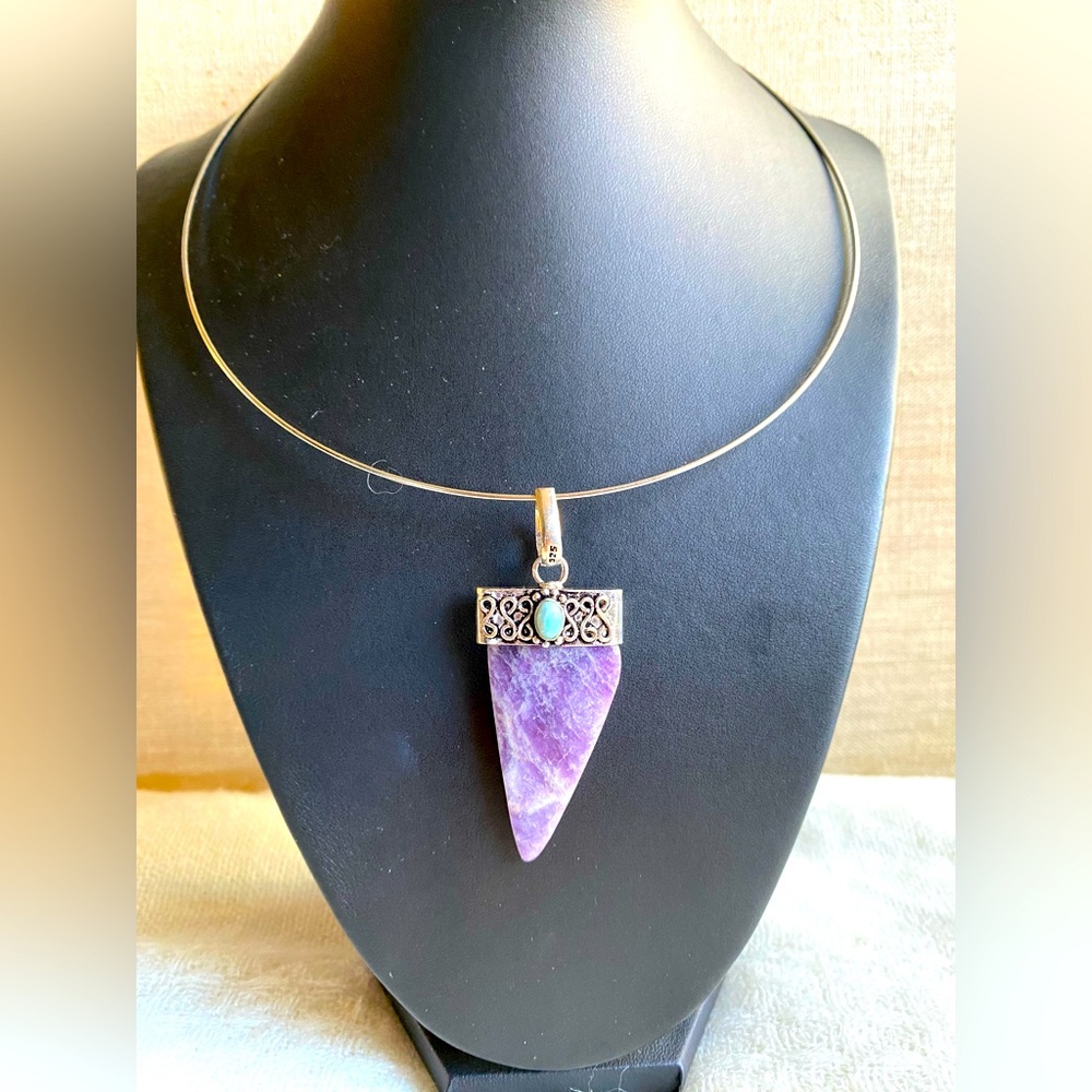 Handmade Lepidolite On 925 Sterling Silver Pendant 2.5”